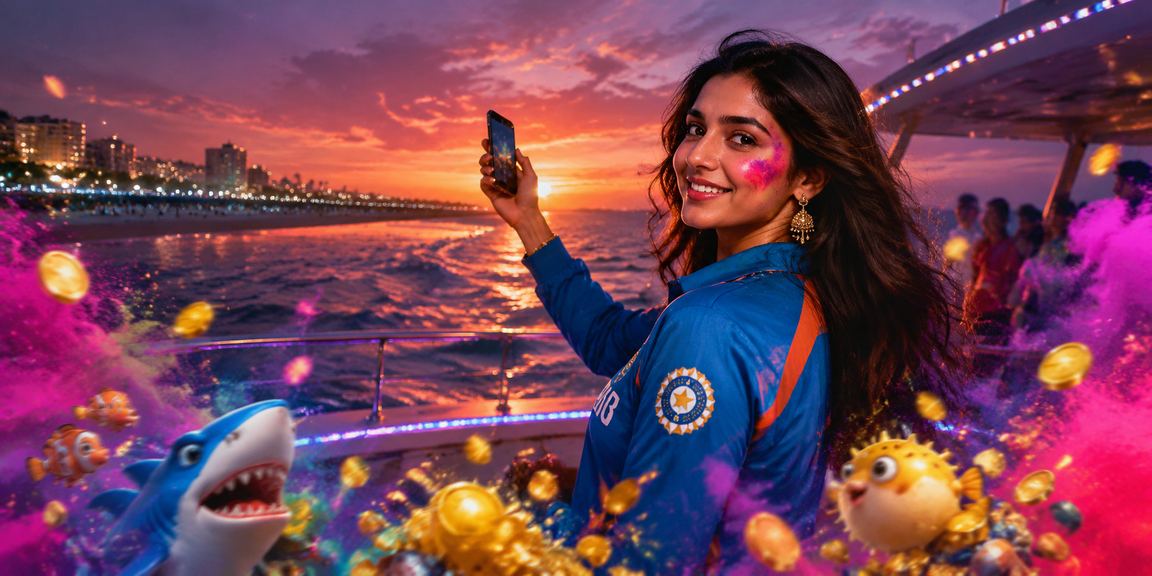 Cheerful customer support with headset during Holi festival in Chennai